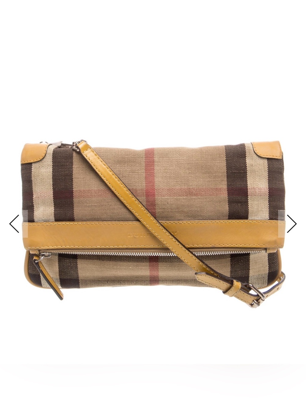 Burberry Tan Plaid Canvas Fold-Over Clutch with Mustard Trim